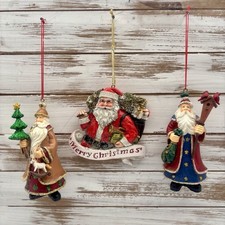 Lot Of 3 Resin Santa Claus Christmas Tree Ornaments