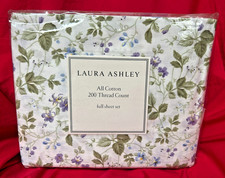 NEW~4pc Laura Ashley Full floral Sheet Set Cottage spring blue flower~100%cotton