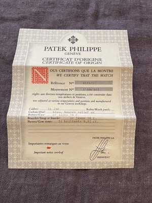 Vintage Patek Philippe Watch Paper Of Origin for Ref 4173/2