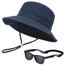 Toddler Baby Sun Hat and Polarized Sunglasses Set with 6-24 Months Navy Blue