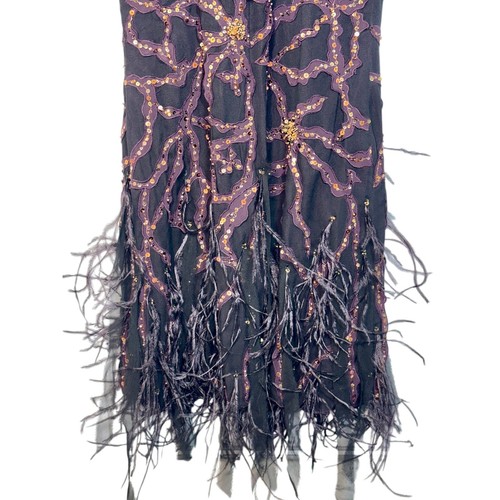 NWT Mandalay Black Purple Silk Beaded Sequin Feather Mini Evening Dress Size 2 - Afbeelding 9 van 16