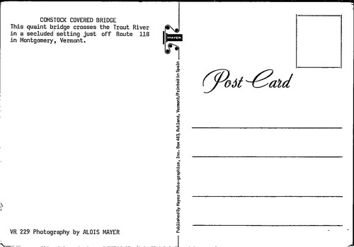 Montgomery Vermont VT Comstock Covered Bridge Trout River Cont Postcard - Picture 2 of 2