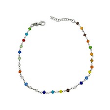 925 Silver Multicolor Crystals Ankle Brace - 21cm | CM Silver Jewels