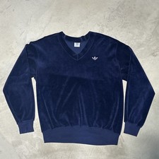 Vintage 1970s ADIDAS Trefoil Velour V-Neck Sweater Sweatshirt SZ L Track Suit