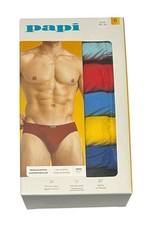 Papi 6-Men's Premium Cotton Low Rise Briefs Small 28-30 Blues/Red/Yellow/Black