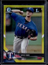 2018 Bowman Kyle Cody Chrome Prospects Canary Yellow Refractor #/75 Rangers