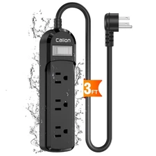 Black Outdoor Power Strip Weatherproof,3 FT Short Waterproof Extension Cord,S...