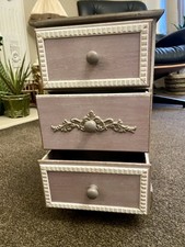 Vintage Style 3-Drawer Wooden Mini Chest 15”tall 9.5” Wide 6” Deep Ornate Decor