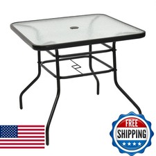 Goplus Black Steel Square Glass Table 80x72cm