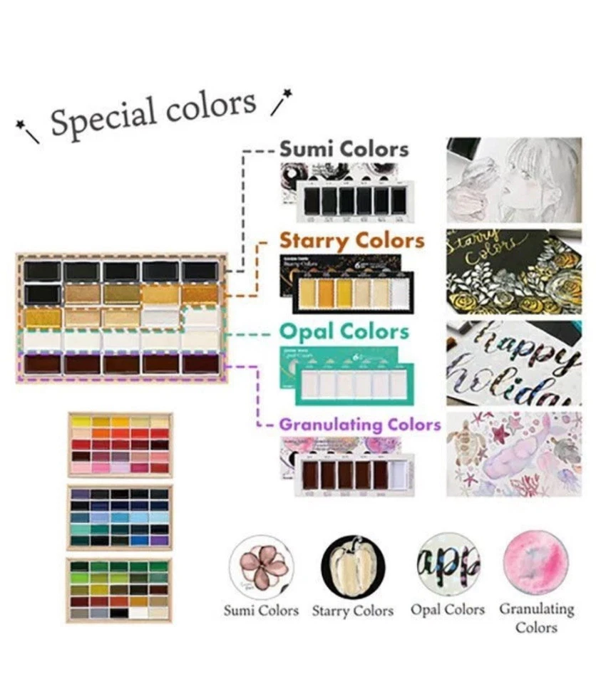 Набор акварели Kuretake Gansai Tambi 100 MC20/100WD3 ограниченный выпуск деревянная коробка. - Изображение 3 из 4