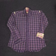 Robert Graham Button Up Shirt Mens XL Purple Check Flip Cuff Long Sleeve