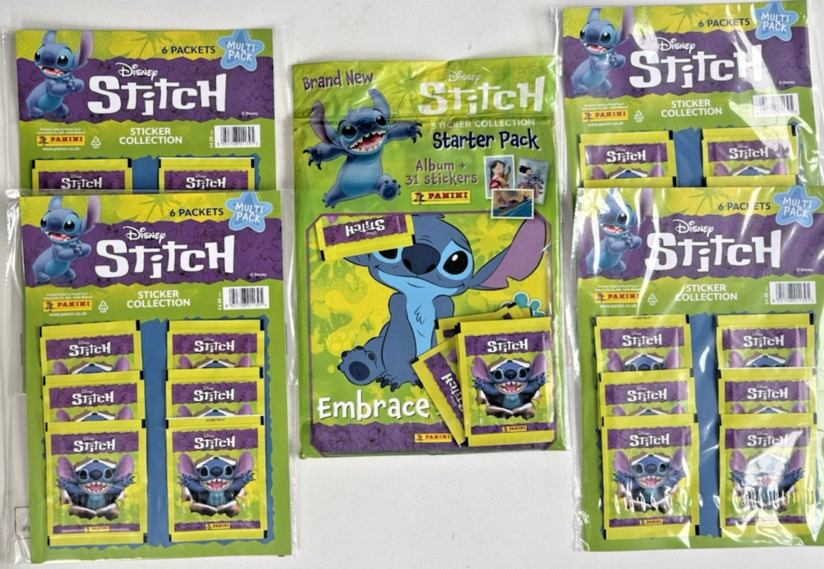 Colección de pegatinas Panini Disney Stitch - Starter Pack y x4 multipacks extra