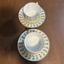 Set Of 2 Bernardaud Constance Flat Tea / Coffee Cup & Saucer Set