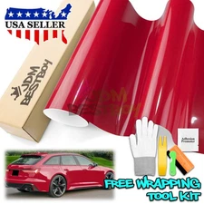 High Gloss Cherry Red Car Vinyl Wrap Sticker Decal Sheet Film DIY Air Release