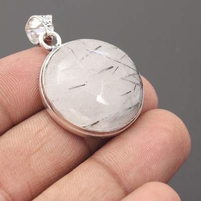 Schwarzer Rutil Edelstein 925 Sterling Silber Handarbeit Anhänger Schmuck Geschenk für Sie