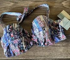 Sunseeker Woman’s Padded Bikini Top 38D NWT Blue Multi Pattern Underwire