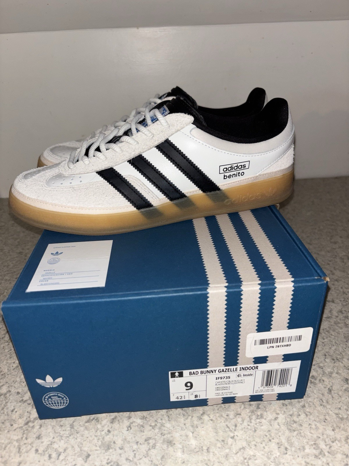 adidas Bad Bunny Gazelle Indoor Core White Black Gum IF9735 2024 Sneaker