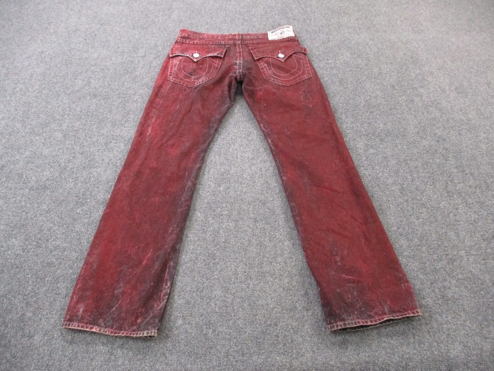 True Religion Jeans Mens 33 Red Denim Basic Straight Acid Wash Faded Grunge