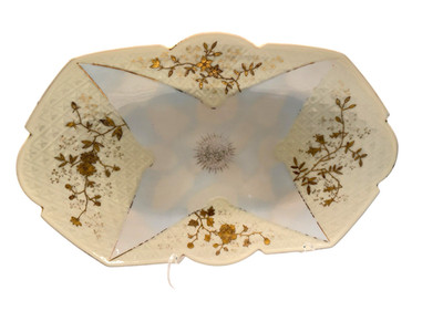Antique Elite Limoges Platter Set 8 SM Red Mark c1896 Pale Yellow Raised Gold