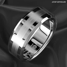 ATOP Sliver Classic Men&Women Wedding Band Carbide Tungsten Ring