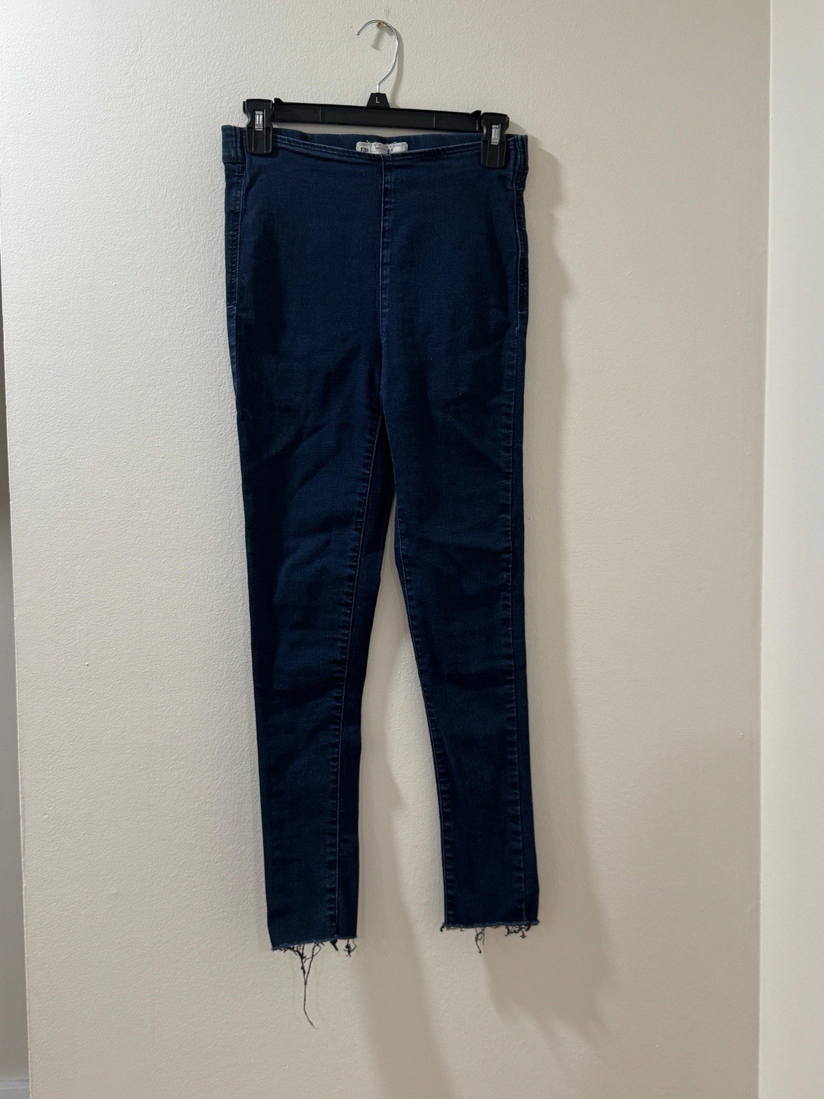 Free People Women’s Skinny Jeans Frayed Hem Dark Wash Elastic Waist High Rise 27