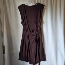 Sleeveless Wrap Dress Deep Brown Knit V-Neck Tie Waist Mini Dress