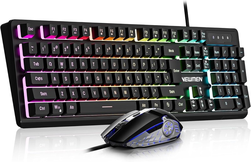 RGB Gaming Keyboard & Mouse Set Wired USB Mechanical Feel Full Size QWERTY