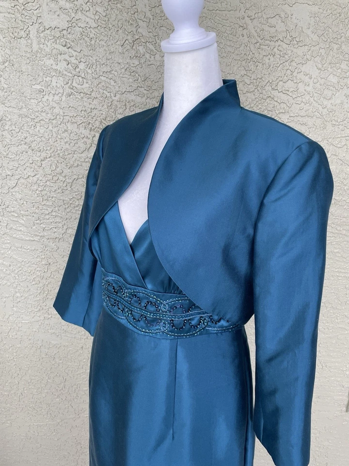 Adrianna Papell Sheath Dress With Jacket Beaded Bodice Blue Size 10 - Image 2 of 4