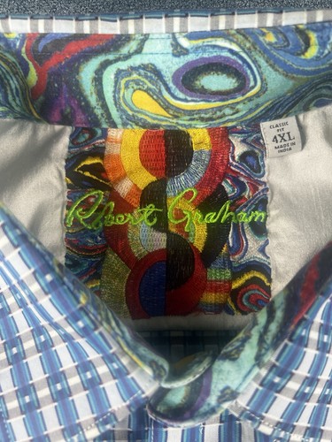 Robert Graham Shirt Blue Plaid Classic Fit Long Sleeve Flip Cup Men’s Size 4XL - Picture 11 of 19