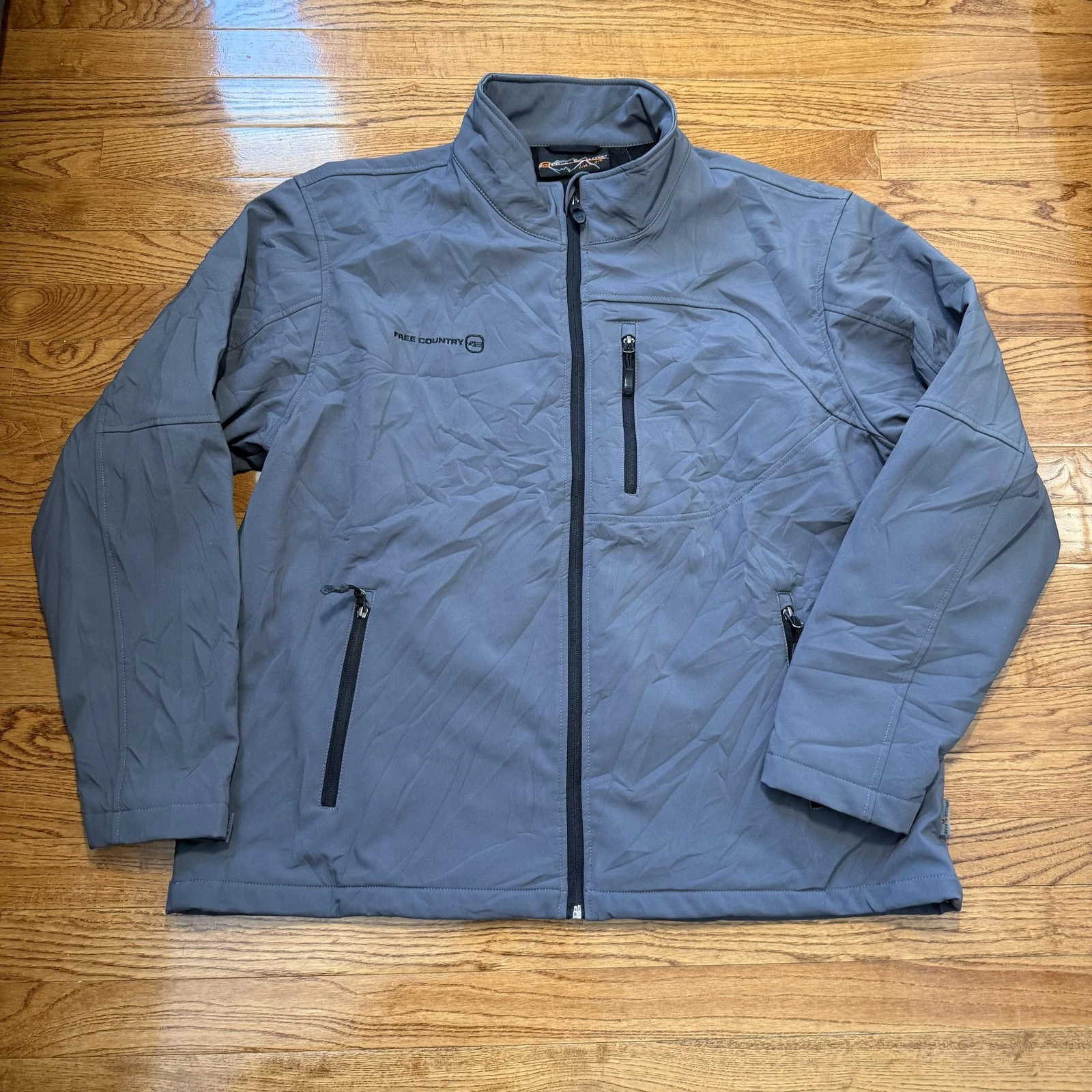 Free Country Jacket Mens 2XL Gray Soft Shell Fleece Lined Full Zip Hiking