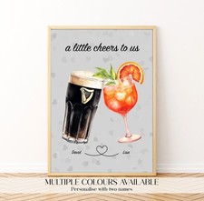 Personalised Guinness & Aperol Spritz Wall Art Print: Couple Alcohol Poster Gift