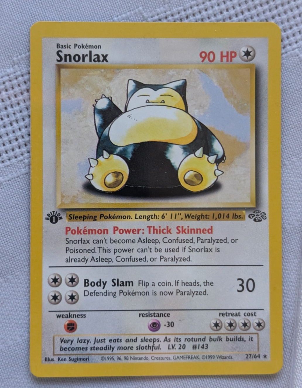 1999 Snorlax Jungle Card 27/64 1st Edition Rare Non Holo NM