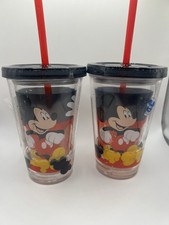 Disney Mickey Mouse Tumbler Cups Set of 2 with Straws   Red/Black