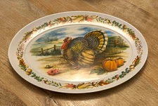 Vintage MELAMINE THANKSGIVING TURKEY PLATTER Large Harvest Dinner Tray 15 x 21
