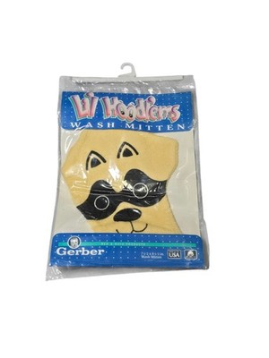 Vintage Gerber Baby 1992 Li'l Hoodl'ems 100% Cotton Racoon Wash Mitten NOS 