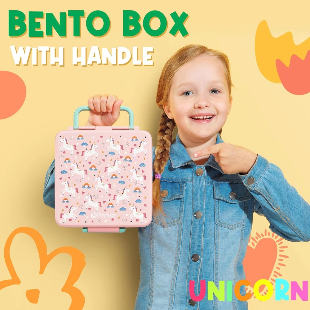 Leak Proof 4-Compartment Bento Lunch Box for Kids BPA Free