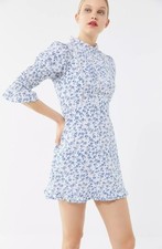 Laura Ashley UO Maisy Mini Dress  Size Large Blue White Floral Urban Outfitters