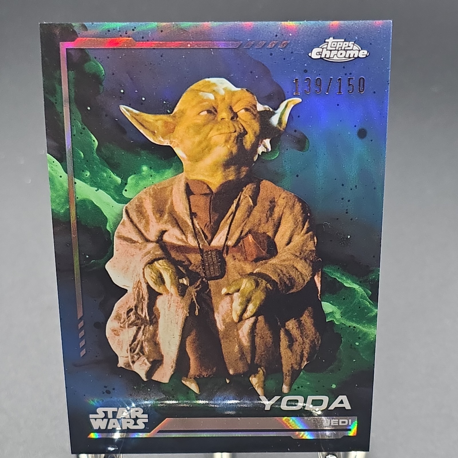 2024 Topps Chrome Star Wars Skywalker Blue Refractor 139/150 Yoda #140