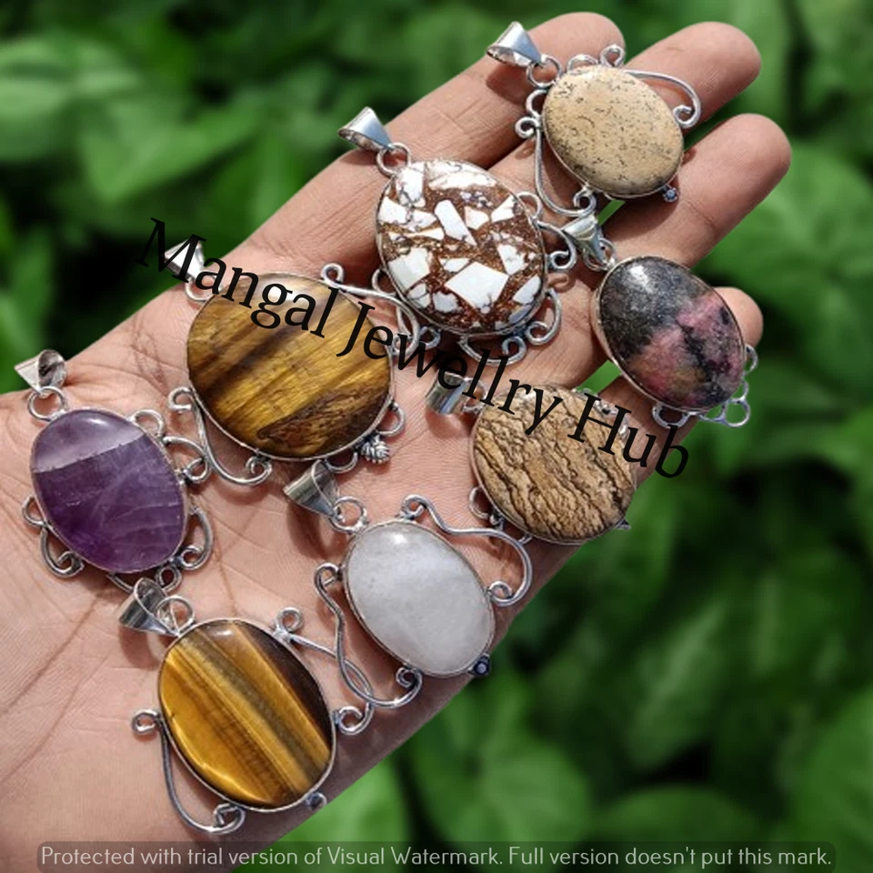 Lote de joyas de moda enchapadas en plata de ley 925 colgantes de piedras preciosas de unakita y mezcla Foto 2 de 4