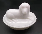 Vintage MCM Westmoreland Dog on Nest Basket White Milk Glass Trinket Candy Dish