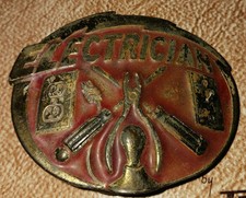Vintage 1981 Tools Of The Trade Electrician Red Enamel 2.5x2" Belt Buckle SN 862