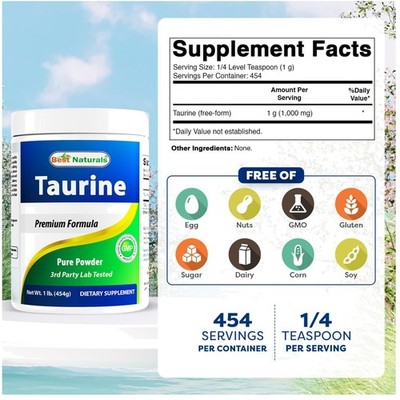 Taurine Powder - 454 Servings - No Artificial Additives
