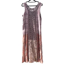 Citron Santa Monica | Vintage Damask Sleeveless Patchwork Rayon Maxi Dress Sz L