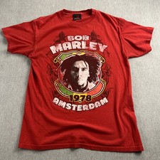 VTG Bob Marley T-Shirt Size L Red 1978 Amsterdam Zion Rootswear Reggae Music