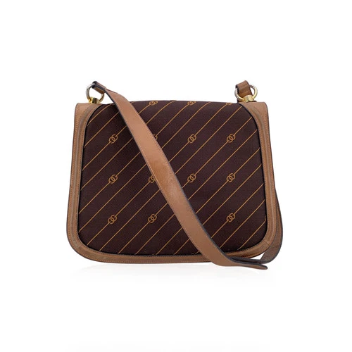 Vintage Gucci Canvas GG Brown Tan Leather Flap Shoulder Bag