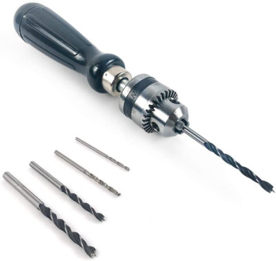 QWORK  Hand Drill Set, Handbohrer Werkzeuge Und 5 Stück Mini Spiralbohrer (1,5-5