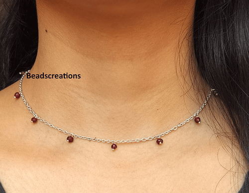 3mm Faceted Dark Red Garnet Beads Sterling Silver Chain Necklace Gift for Woman - Picture 1 of 6