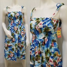 New With Tags PACIFIC LEGEND Blue Floral Smocked Sun Dress - O/S S M L