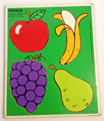 Playskool Vintage Favorite Fruits Wooden Puzzle/4 pc/Made in USA