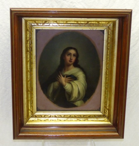 Antique Original Oil Painting on Tin Victorian Lemon Gold Gilt Frame Religious - Picture 8 of 8